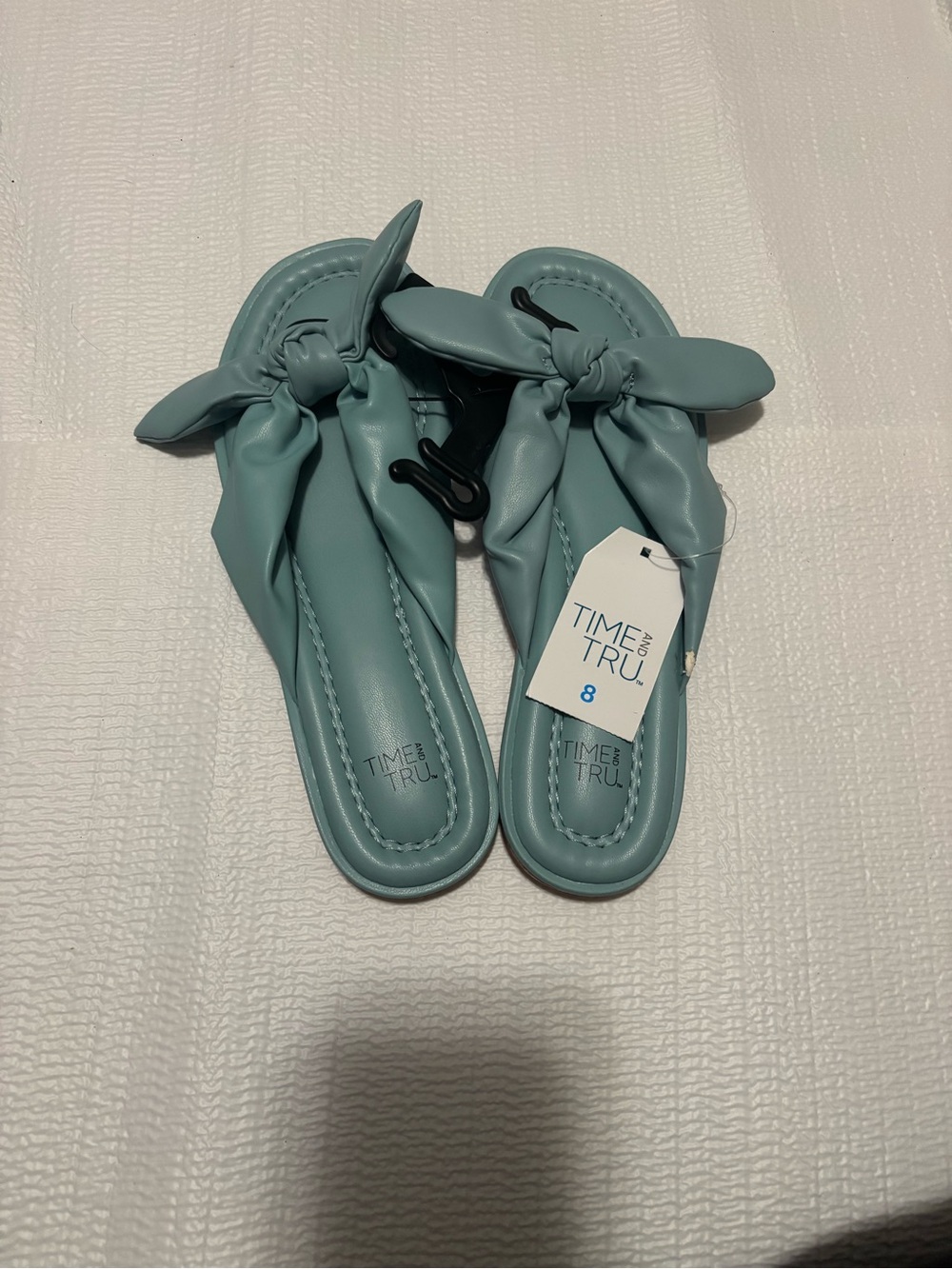NWT Time and Tru Women's Knot Bow Slide Sandals - Aqua